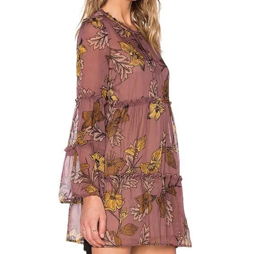 Oasap Long Sleeve Ruffle Floral Print Boho Dress L